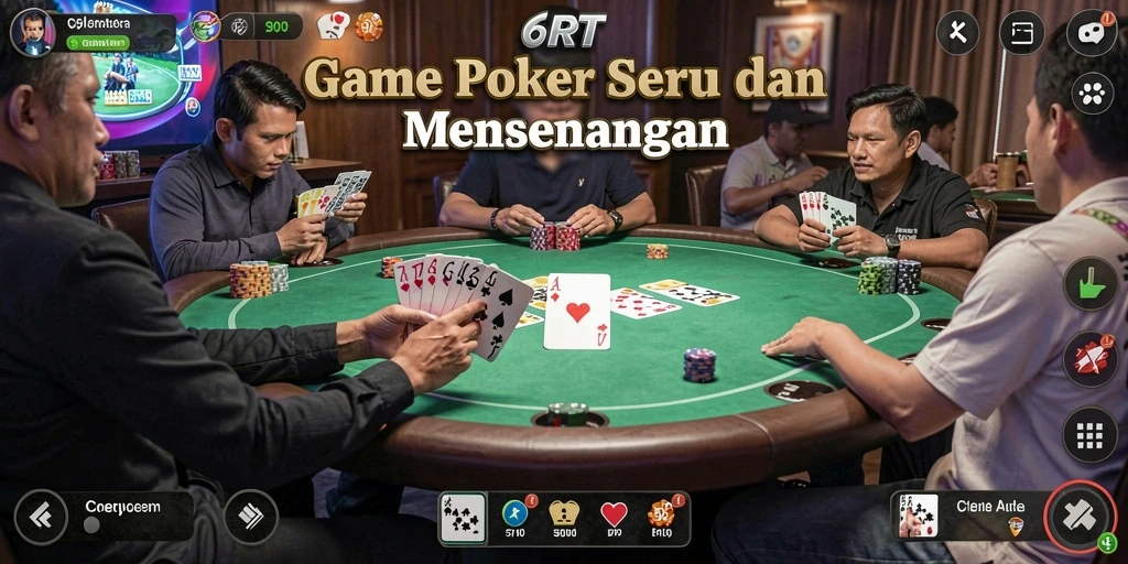 Tampilan gameplay seru di 6RT dengan suasana poker yang mendebarkan.