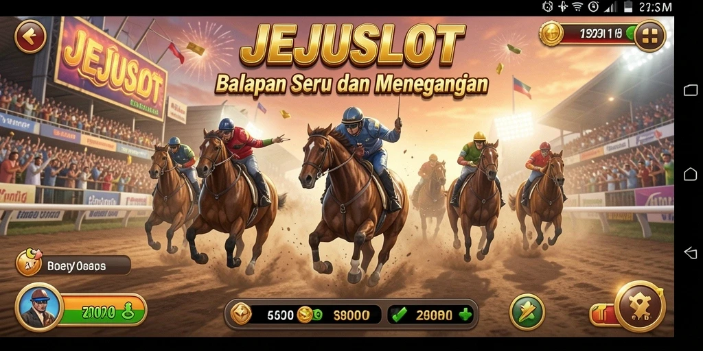 Tampilan gameplay menegangkan dalam JEJUSLOT saat mobil melaju cepat di lintasan.