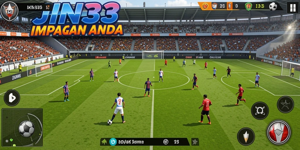 Tangkapan layar utama JIN33 menampilkan aksi permainan sepak bola yang dinamis.
