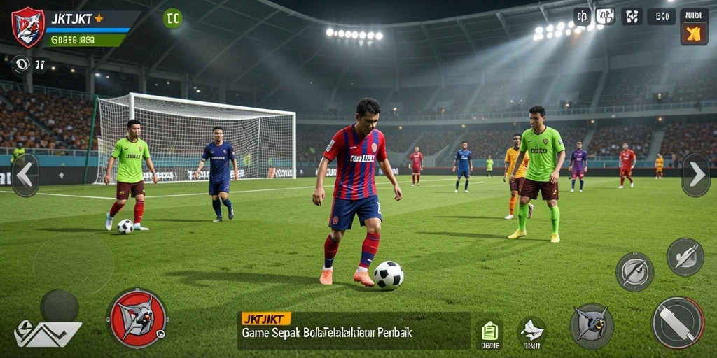 Tampilan gameplay seru dari JKTJKT dengan aksi sepak bola.