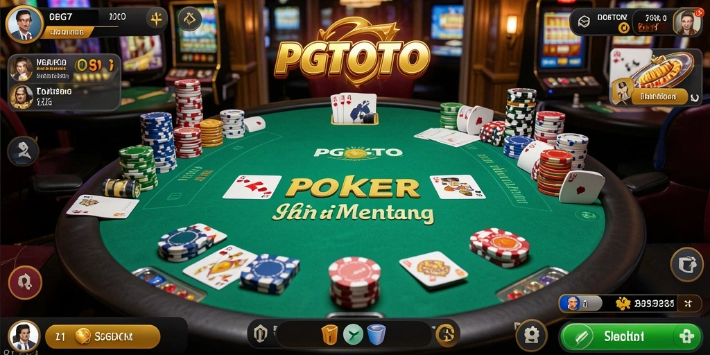 Tampilan gameplay PGTOTO dengan suasana meja poker yang seru.