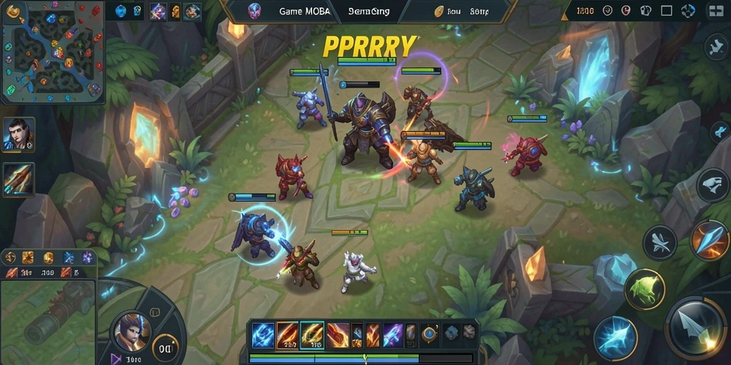 Screenshot utama PPRRYY menampilkan aksi seru dalam pertandingan MOBA.