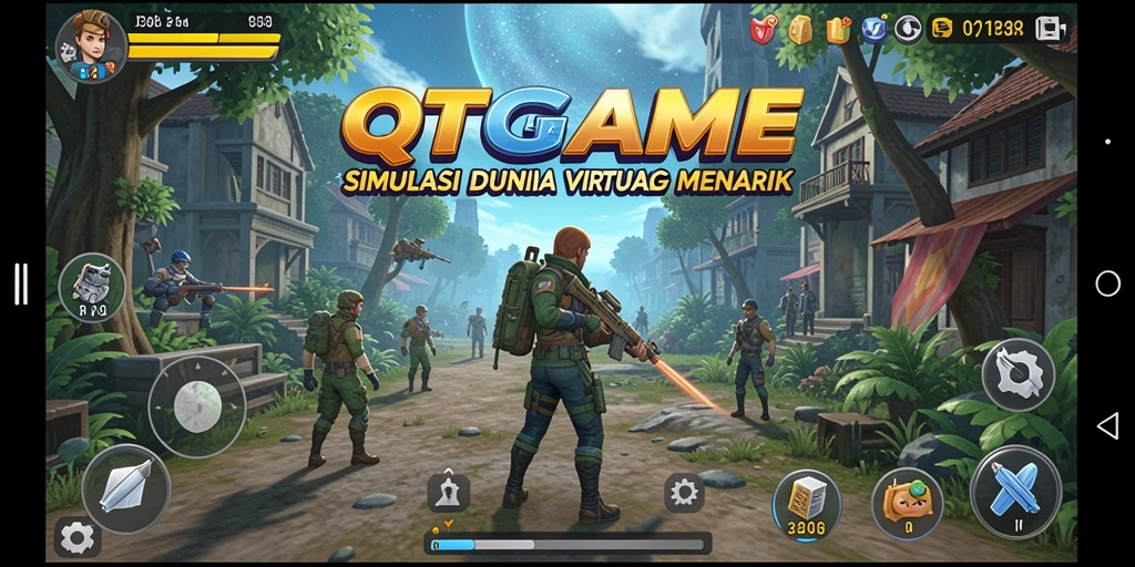 Tampilan in-game QTGAME saat mengeksplorasi dunia virtual.